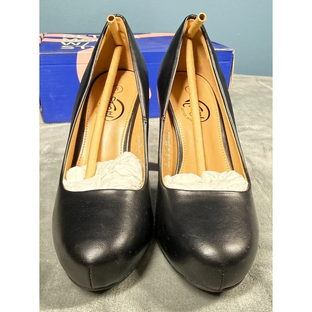 Trary Womens Pumps 5 Black Leather Platform High Heels Round Toe